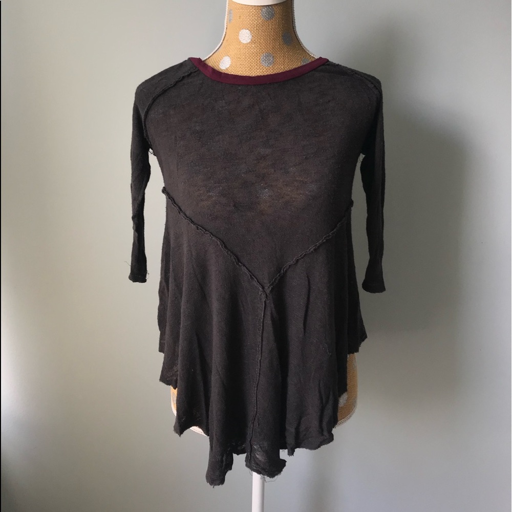 Free People Gray and Maroon Top